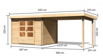 Dřevěný zahradní domek Karibu BASTRUP 3 přístavek 300 cm (91532) natur