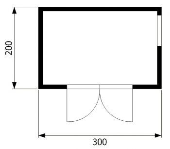 Domek na nářadí Lora 300x200, dvoukřídlé dveře