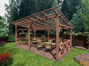 Pergola Klasik, sklon krokví, polykarbonát, zástěny