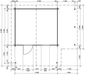 Zahradní domek Laura 350x300 Ekonomik, čelní přesah střechy 170 cm, přístřešek