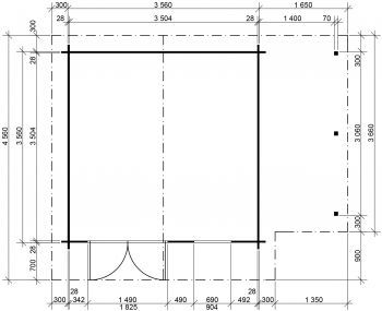 Zahradní domek Laura 350x350 Ekonomik, dvoukřídlé dveře, přístřešek