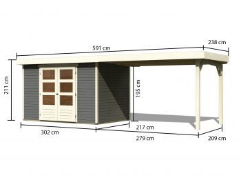 Zahradní domek Askola 4 + přístavek 280 cm, tmavě šedý