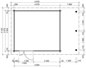 Zahradní domek Roland 400x350 s dvoukřídlými dveřmi a přístřeškem