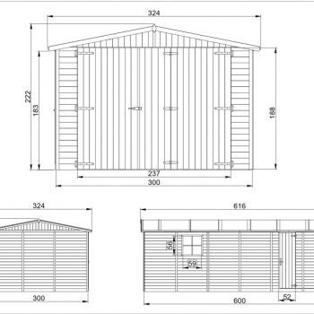 Dřevěná garáž 300x600 s křídlovými vraty