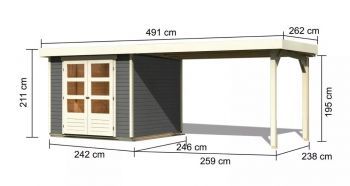 Dřevěný zahradní domek Karibu ASKOLA 3,5 přístavek 280 cm (9148) terragrau