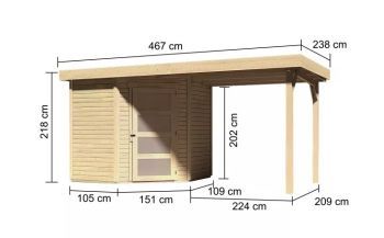 Zahradní domek Karibu SCHWANDORF 3 přístavek 240 cm (77738) natur