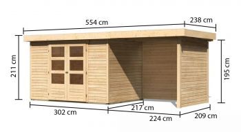 Dřevěný zahradní domek Karibu ASKOLA 4 přístavek 240 cm včetně zadní a boční stěny (77732) natur