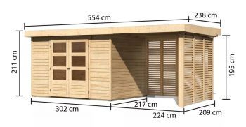 Dřevěný zahradní domek Karibu ASKOLA 4 přístavek 240 cm včetně zadní a boční stěny (9179) natur