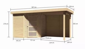 Zahradní domek Karibu SCHWANDORF 3 přístavek včetně zadní stěny 240 cm (9210) natur