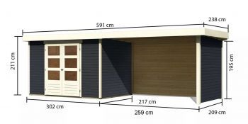 Dřevěný zahradní domek Karibu ASKOLA 4 přístavek 280 cm včetně zadní a boční stěny (38675) antracit