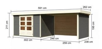 Dřevěný zahradní domek Karibu ASKOLA 5 přístavek 280 cm včetně zadní a boční stěny (9162) terragrau