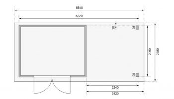 Dřevěný zahradní domek Karibu ASKOLA 4 přístavek 240 cm včetně zadní stěny (9178) terragrau