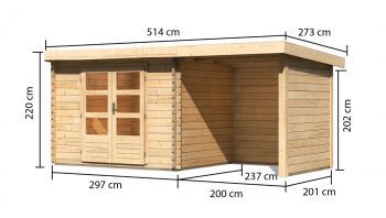 Dřevěný zahradní domek Karibu BASTRUP 3 přístavek 200 cm včetně zadní a boční stěny (73330) natur