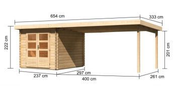 Dřevěný zahradní domek Karibu BASTRUP 4 přístavek 400 cm (77805) natur