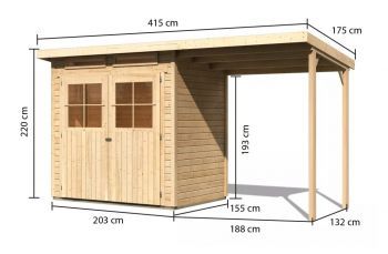 Dřevěný zahradní domek Karibu GLUCKSBURG 2 přístavek 190 cm (83229) natur