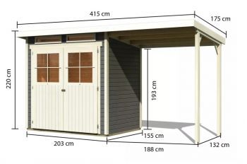 Dřevěný zahradní domek Karibu GLUCKSBURG 2 přístavek 190 cm (83230) terragrau