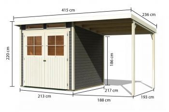 Dřevěný zahradní domek Karibu GLUCKSBURG 3 přístavek 190 cm (68769) terragrau