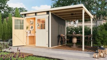 Dřevěný zahradní domek Karibu GLUCKSBURG 3 přístavek 190 cm (68769) terragrau