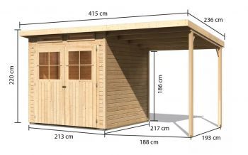 Dřevěný zahradní domek Karibu GLUCKSBURG 3 přístavek 190 cm (83231) natur