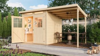 Dřevěný zahradní domek Karibu GLUCKSBURG 3 přístavek 190 cm (83231) natur