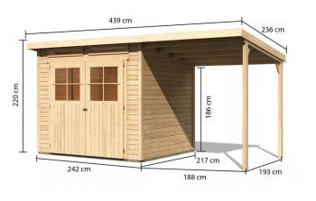 Dřevěný zahradní domek Karibu GLUCKSBURG 4 přístavek 190 cm (83232) natur