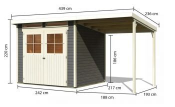Dřevěný zahradní domek Karibu GLUCKSBURG 4 přístavek 190 cm (83233) terragrau