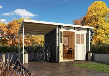 Dřevěný zahradní domek Karibu GLUCKSBURG 4 přístavek 190 cm (83233) terragrau