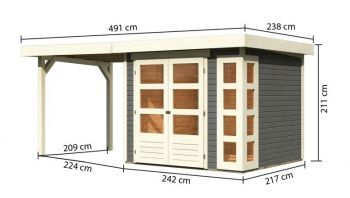 Dřevěný zahradní domek Karibu KERKO 3 přístavek 240 cm (82933) terragrau