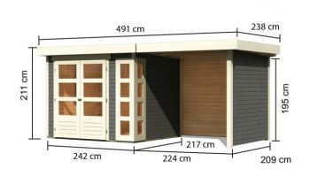 Dřevěný zahradní domek Karibu KERKO 3 přístavek 240 cm včetně zadní a boční stěny (82935) terragrau