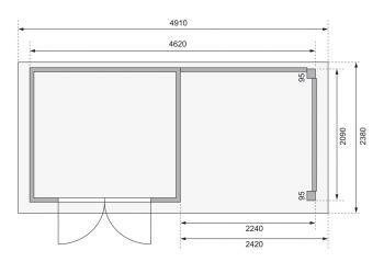 Dřevěný zahradní domek Karibu KERKO 3 přístavek 240 cm včetně zadní a boční stěny (82935) terragrau