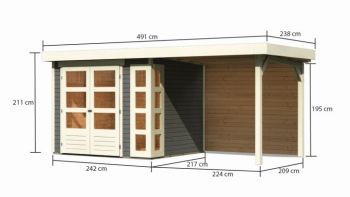 Dřevěný zahradní domek Karibu KERKO 3 přístavek 240 cm včetně zadní stěny (9186) terragrau
