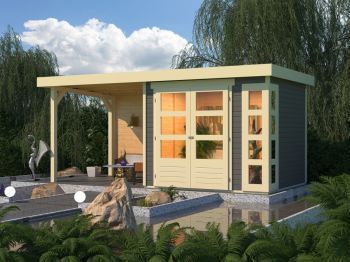 Dřevěný zahradní domek Karibu KERKO 3 přístavek 240 cm včetně zadní stěny (9186) terragrau