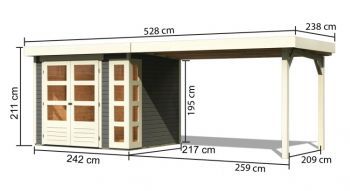 Dřevěný zahradní domek Karibu KERKO 3 přístavek 280 cm (82937) terragrau