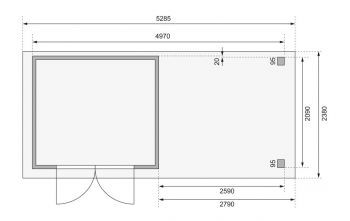 Dřevěný zahradní domek Karibu KERKO 3 přístavek 280 cm (82937) terragrau