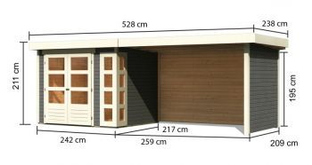 Dřevěný zahradní domek Karibu KERKO 3 přístavek 280 cm včetně zadní a boční stěny (82939) terragrau