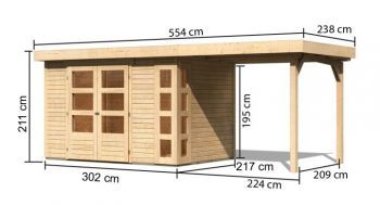Dřevěný zahradní domek Karibu KERKO 4 přístavek 240 cm (82940) natur