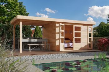 Dřevěný zahradní domek Karibu KERKO 4 přístavek 240 cm (82940) natur