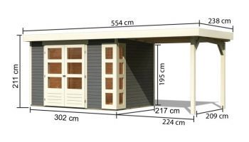 Dřevěný zahradní domek Karibu KERKO 4 přístavek 240 cm (82941) terragrau