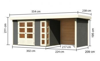 Dřevěný zahradní domek Karibu KERKO 4 přístavek 240 cm včetně zadní a boční stěny (82943) terragrau