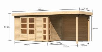 Dřevěný zahradní domek Karibu KERKO 4 přístavek 240 cm včetně zadní stěny (9189) natur