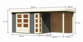 Dřevěný zahradní domek Karibu KERKO 4 přístavek 240 cm včetně zadní stěny (9190) terragrau