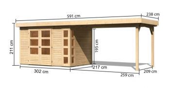 Dřevěný zahradní domek Karibu KERKO 4 přístavek 280 cm (82944) natur
