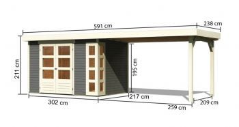 Dřevěný zahradní domek Karibu KERKO 4 přístavek 280 cm (82945) terragrau