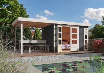 Dřevěný zahradní domek Karibu KERKO 4 přístavek 280 cm (82945) terragrau