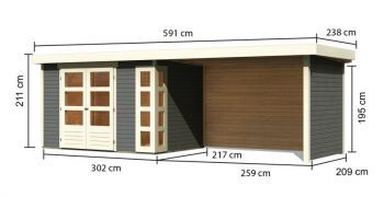 Dřevěný zahradní domek Karibu KERKO 4 přístavek 280 cm včetně zadní a boční stěny (82947) terragrau