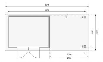 Dřevěný zahradní domek Karibu KERKO 4 přístavek 280 cm včetně zadní a boční stěny (82947) terragrau