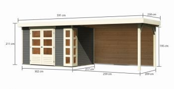 Dřevěný zahradní domek Karibu KERKO 4 přístavek 280 cm včetně zadní stěny (9192) terragrau
