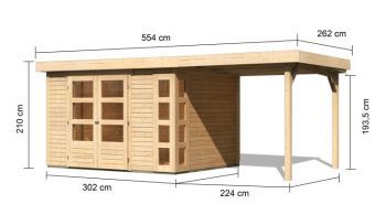 Dřevěný zahradní domek Karibu KERKO 5 přístavek 240 cm (9193) natur
