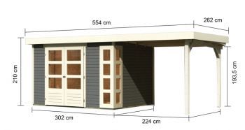 Dřevěný zahradní domek Karibu KERKO 5 přístavek 240 cm (9194) terragrau