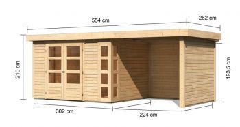 Dřevěný zahradní domek Karibu KERKO 5 přístavek 240 cm včetně zadní a boční stěny (9197) natur